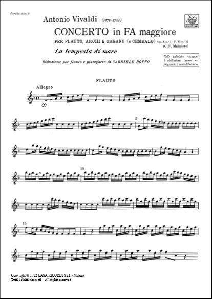 Concerto Per Flauto, Archi e BC - In Fa 'La Tempesta Di Mare' OpX N.1 Rv433,F.Vi-12  Tomo - příčná flétna aklavír